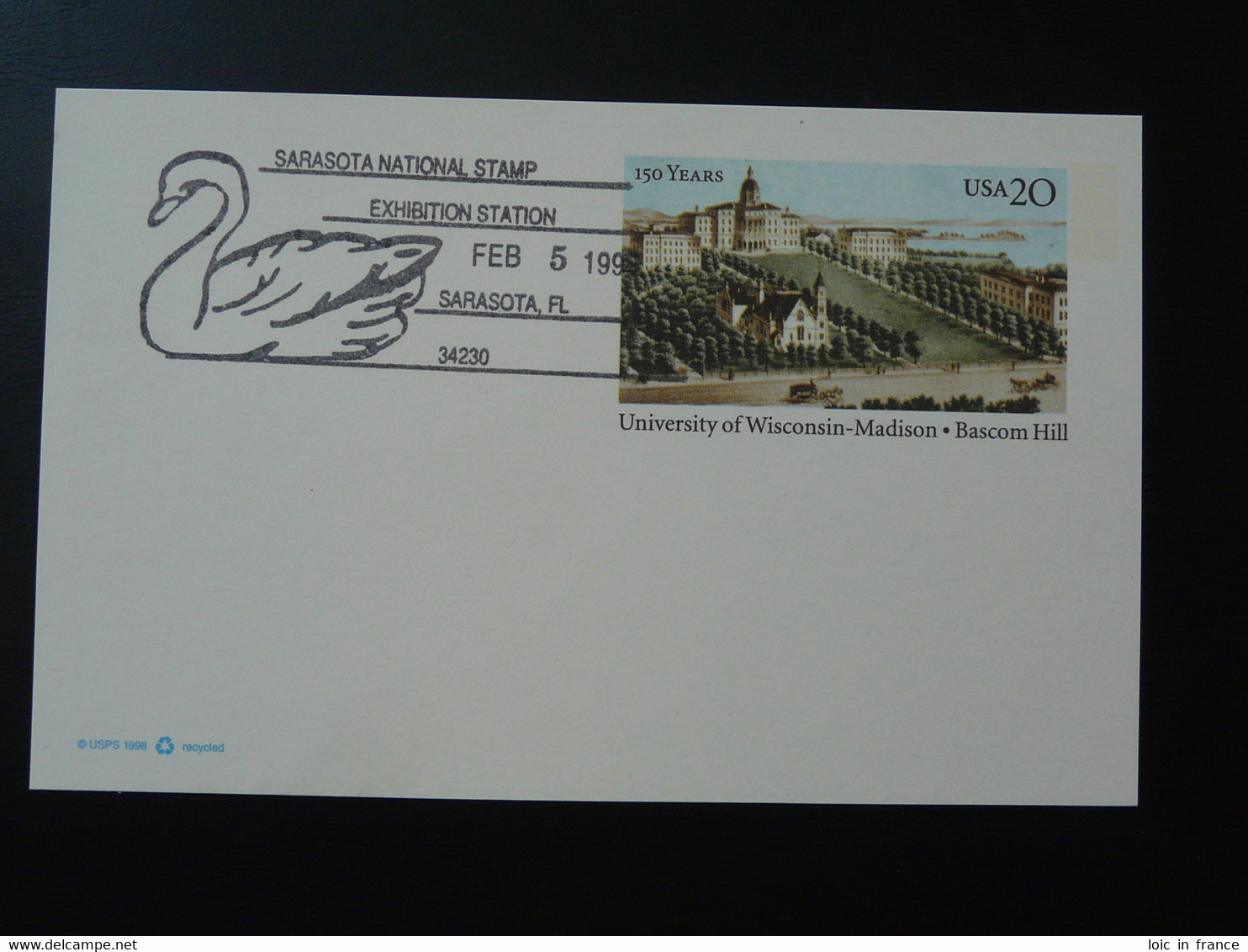 Oblitération Postmark Cygne Swan Sarasota USA 1999 (ex 2) - Cygnes