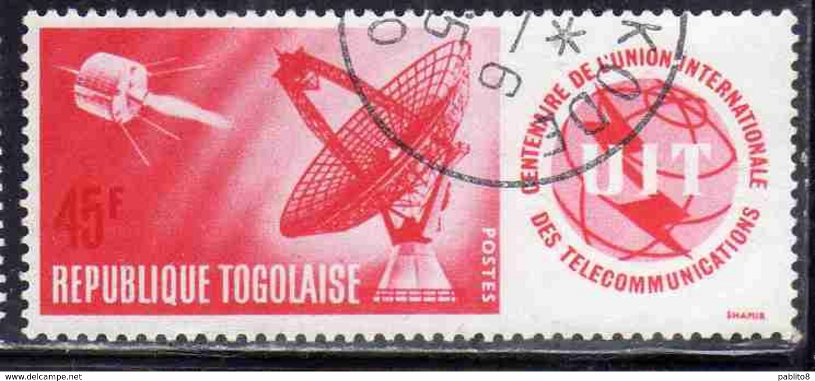 TOGO REPUBLIQUE TOGOLAISE 1965 UIT ITU CENTENARY  SYNCOM SATELLITE RADAR STATION 45fr OBLITERE' USED USATO - Togo (1960-...)