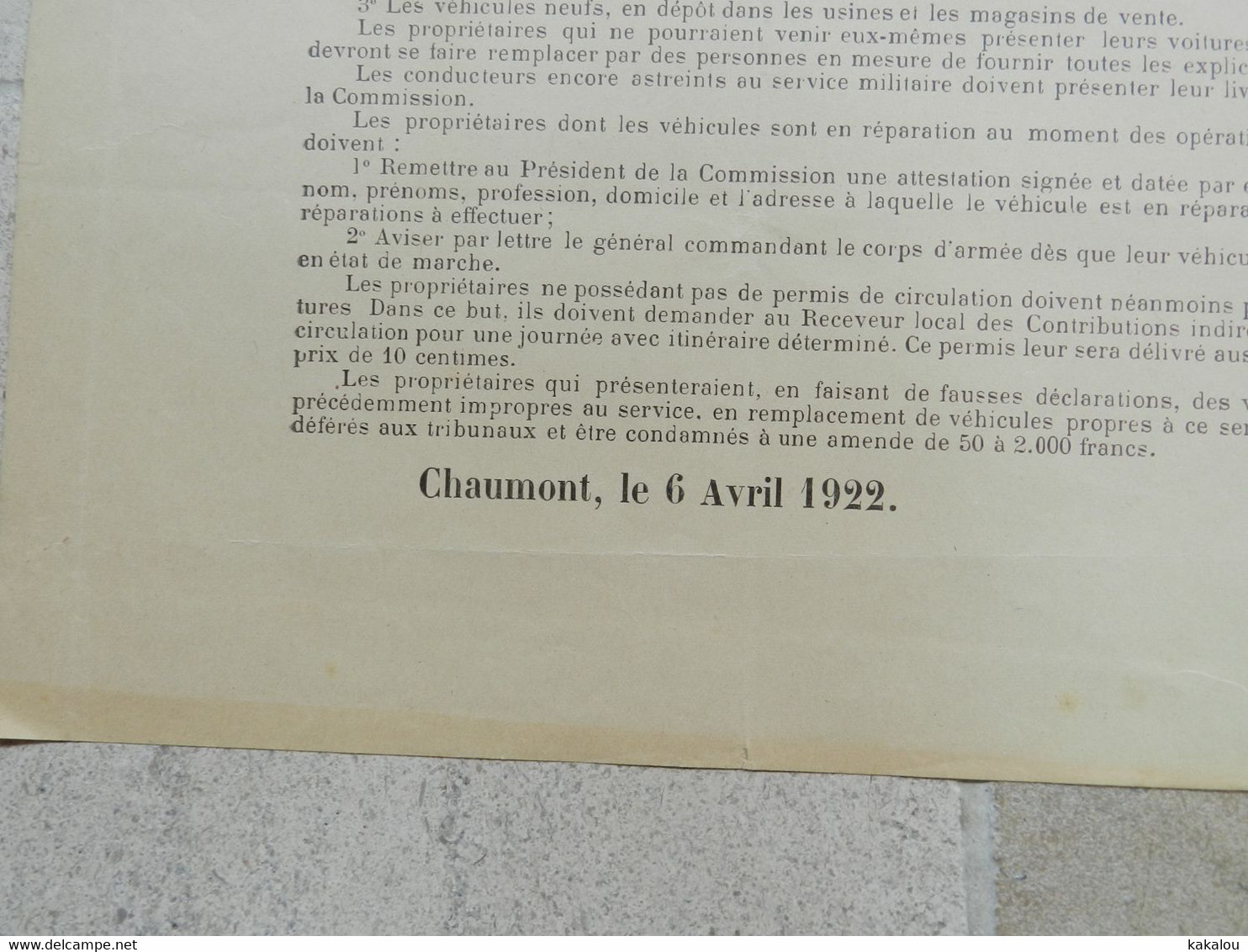 Affiche Haute Marne  Classement Des Voitures Automobiles En 1922 - Manifesti