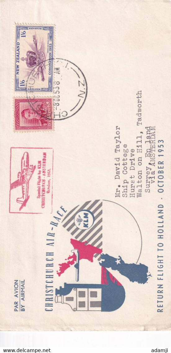 NEW ZEALAN 1953 FLIGHT COVER COVER TO AMSTRADAM. - Storia Postale