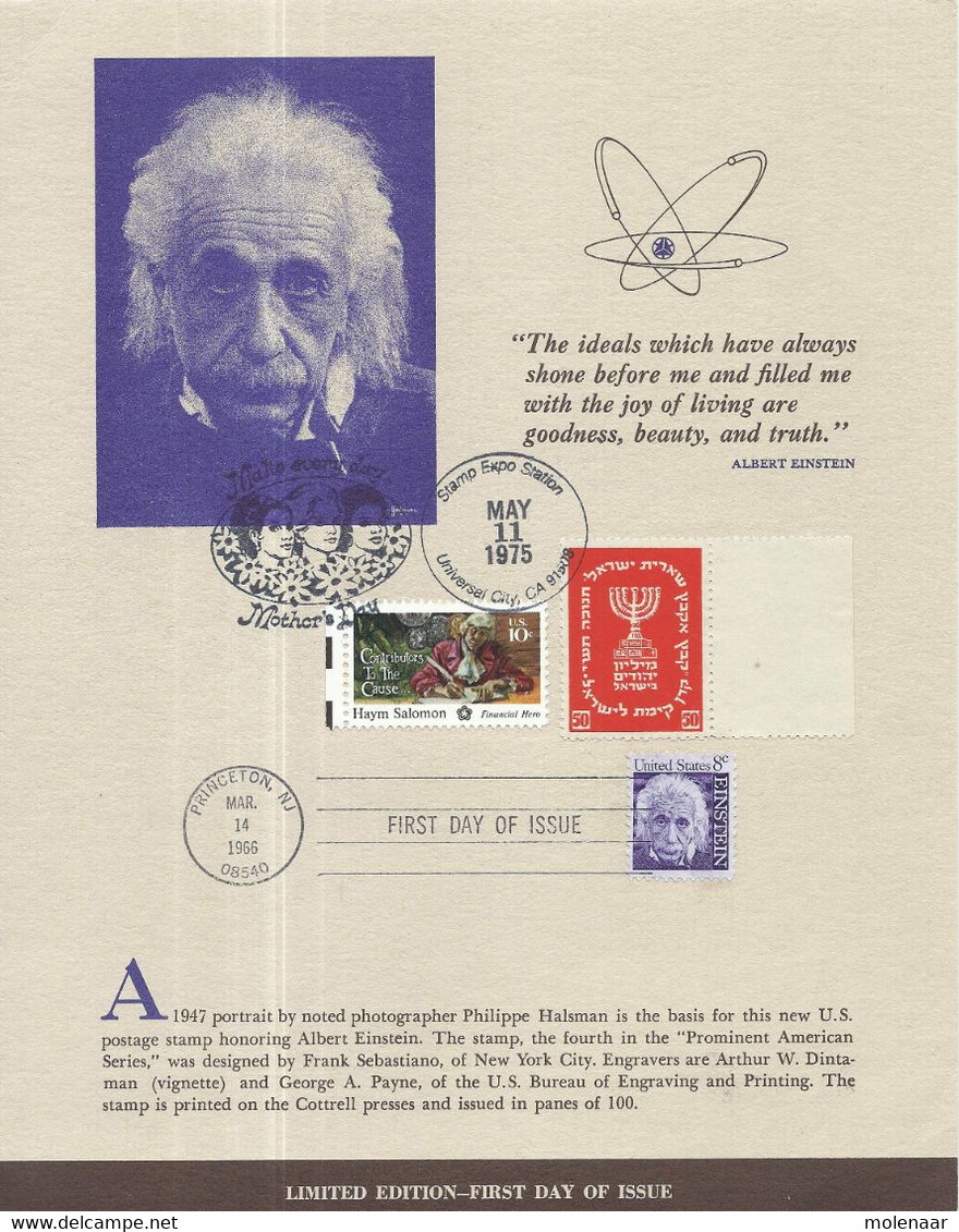 Verenigde Staten ,Israël Gedenkblad Albert Schweizer  1975 (8868) - Albert Schweitzer