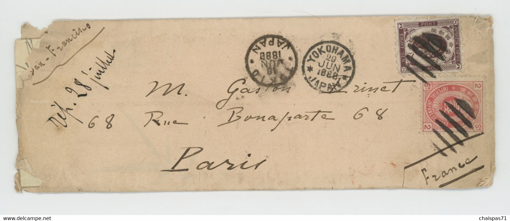 JAPON 1888 Enveloppe Avec Correspondance De Tokyo à Paris Via New York Et San Francisco - Briefe U. Dokumente