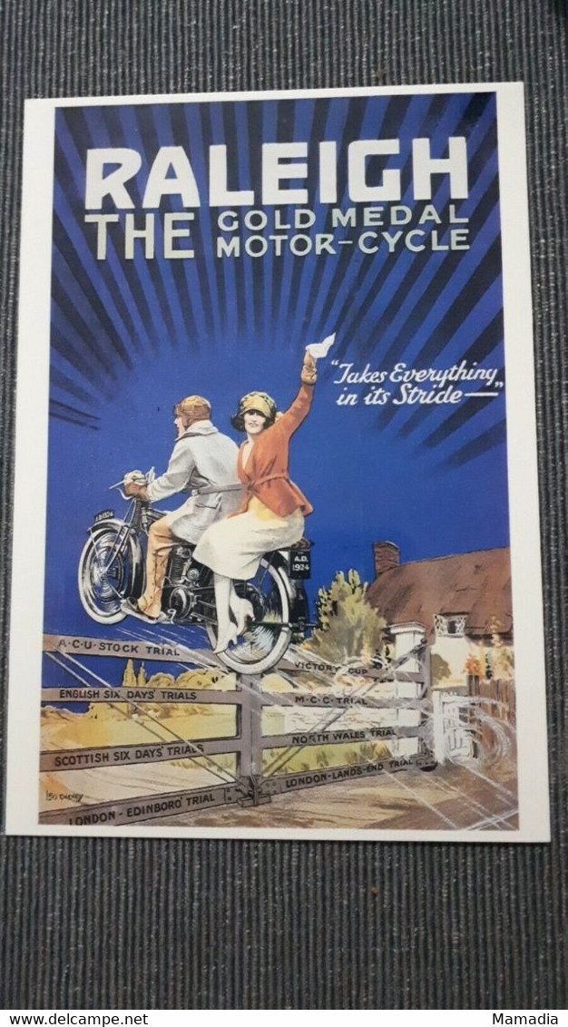 CARTE POSTALE PUBLICITE MOTO ANCIENNE OLD MOTORCYCLE RALEIGH - Motos