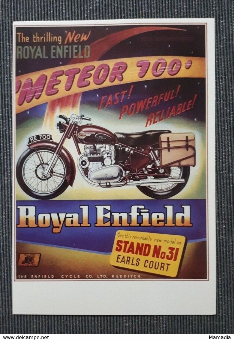 CARTE POSTALE PUBLICITE MOTO ANCIENNE OLD MOTORCYCLE ROYAL ENFIELD METEOR 700 - Motorbikes