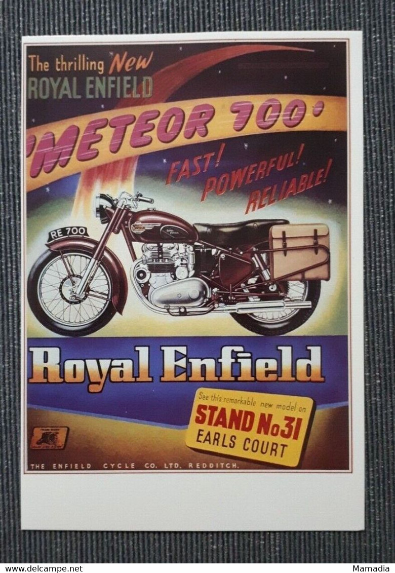 CARTE POSTALE PUBLICITE MOTO ANCIENNE OLD MOTORCYCLE ROYAL ENFIELD METEOR 700 - Motos