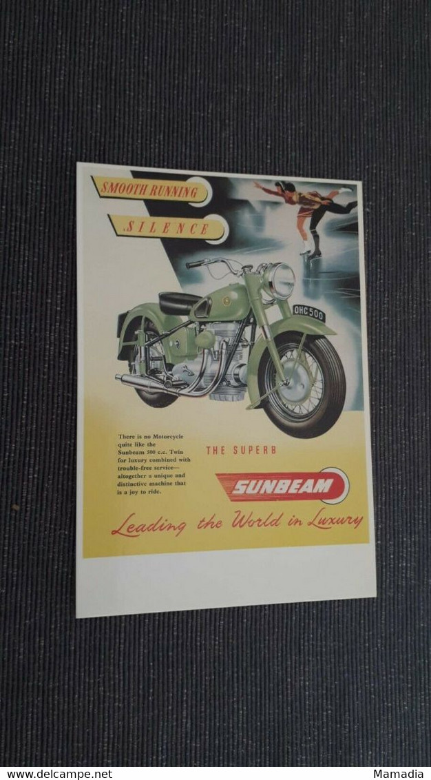 CARTE POSTALE PUBLICITE MOTO ANCIENNE OLD MOTORCYCLE SUNBEAM - Motorfietsen