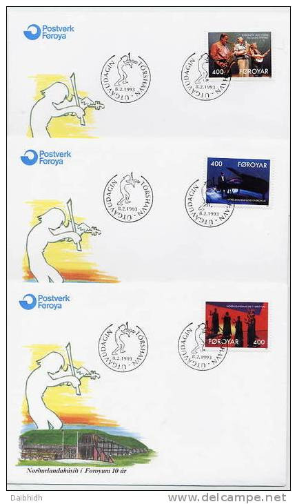 FAEROE ISLANDS 1993 Nordic House Set On 3 FDCs.  Michel 243-45 - Féroé (Iles)