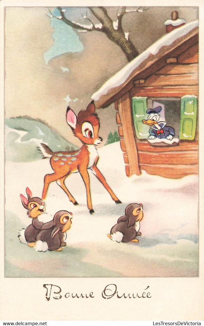 CP Bambi Et Panpan - Donald Duck A La Fenetre - Disney - Autres & Non Classés