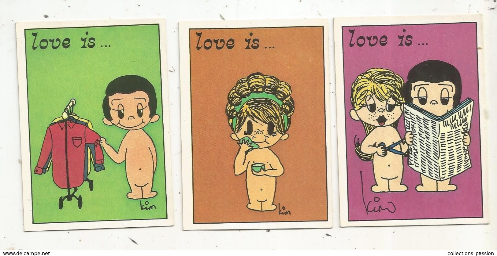 Figurine PANINI, Los Angeles Times 1975, LOVE IS....., Illustrateur : Kim , N° 46/54/55 , LOT DE 3 CARTES - Sonstige & Ohne Zuordnung