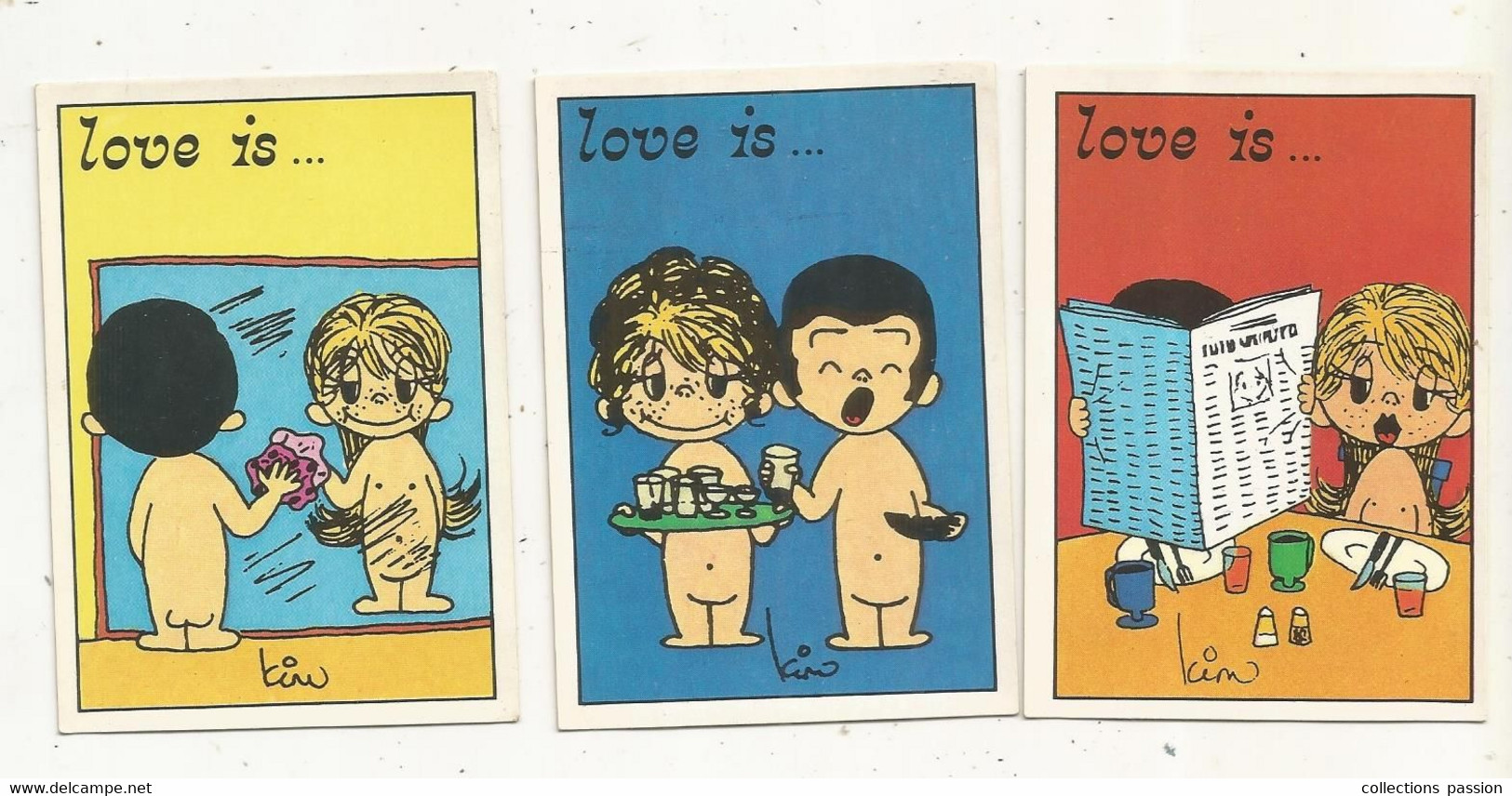 Figurine PANINI, Los Angeles Times 1975, LOVE IS....., Illustrateur : Kim , N° 59/61/66 , LOT DE 3 CARTES - Altri & Non Classificati