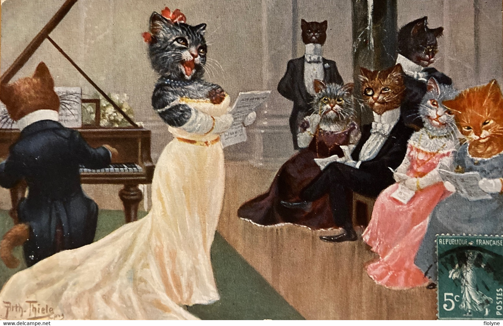 Arthur THIELE - Cpa Illustrateur - Chats Humanisés - Chant Chanteuse Piano - Cat Katze - TSN Série 1012 - Thiele, Arthur