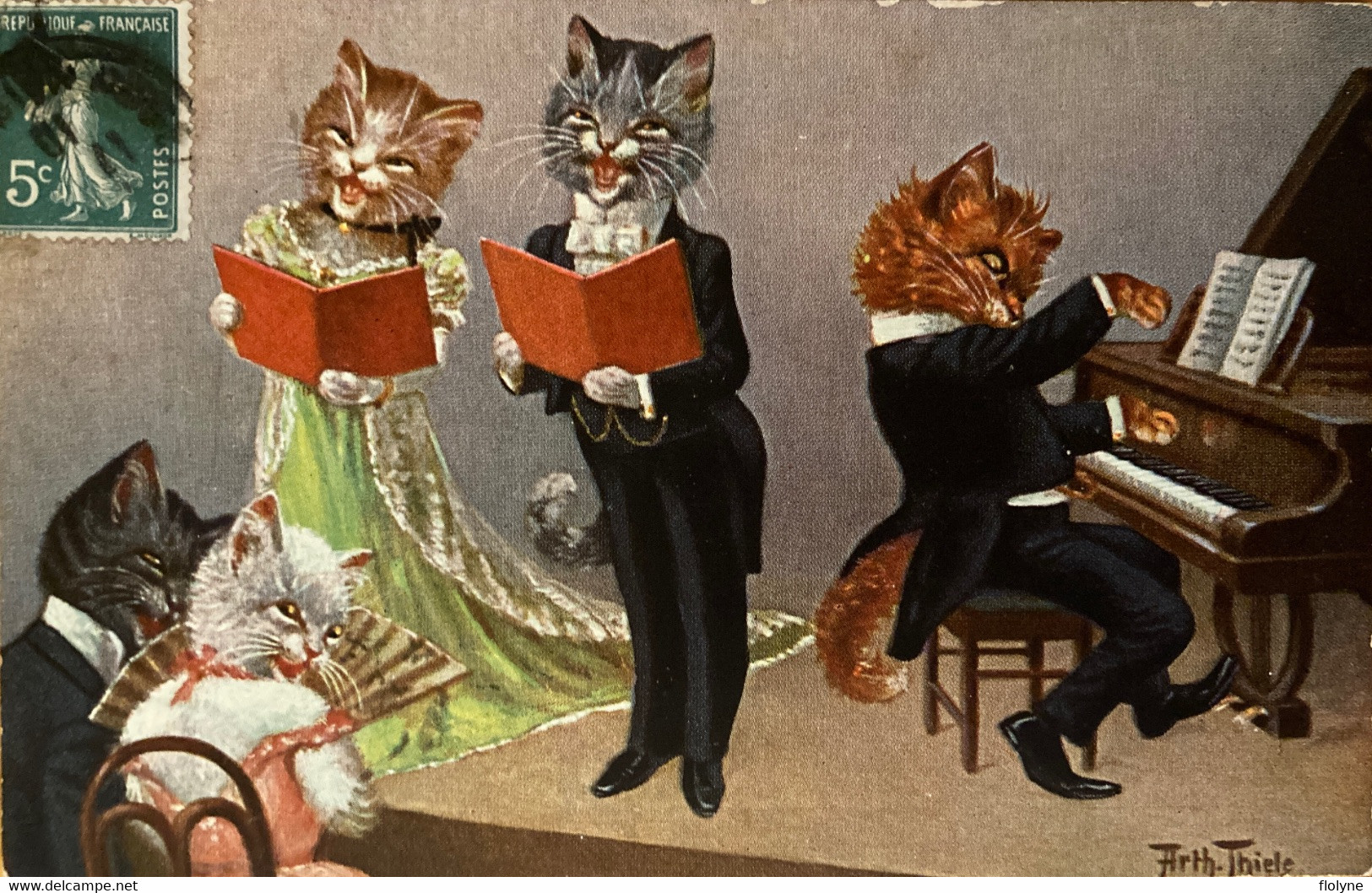 Arthur THIELE - Cpa Illustrateur - Chats Humanisés - Chant Chanteurs Piano - Cat Katze - TSN Série 1012 - Thiele, Arthur