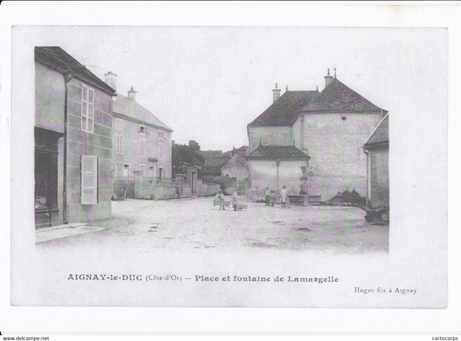 21 - AIGNAY-LE-DUC - Place Et Fontaine De Lamargelle - Reproduction D'une Carte Postale C.P.A. Au Format A4 = 210 X 297 - Aignay Le Duc