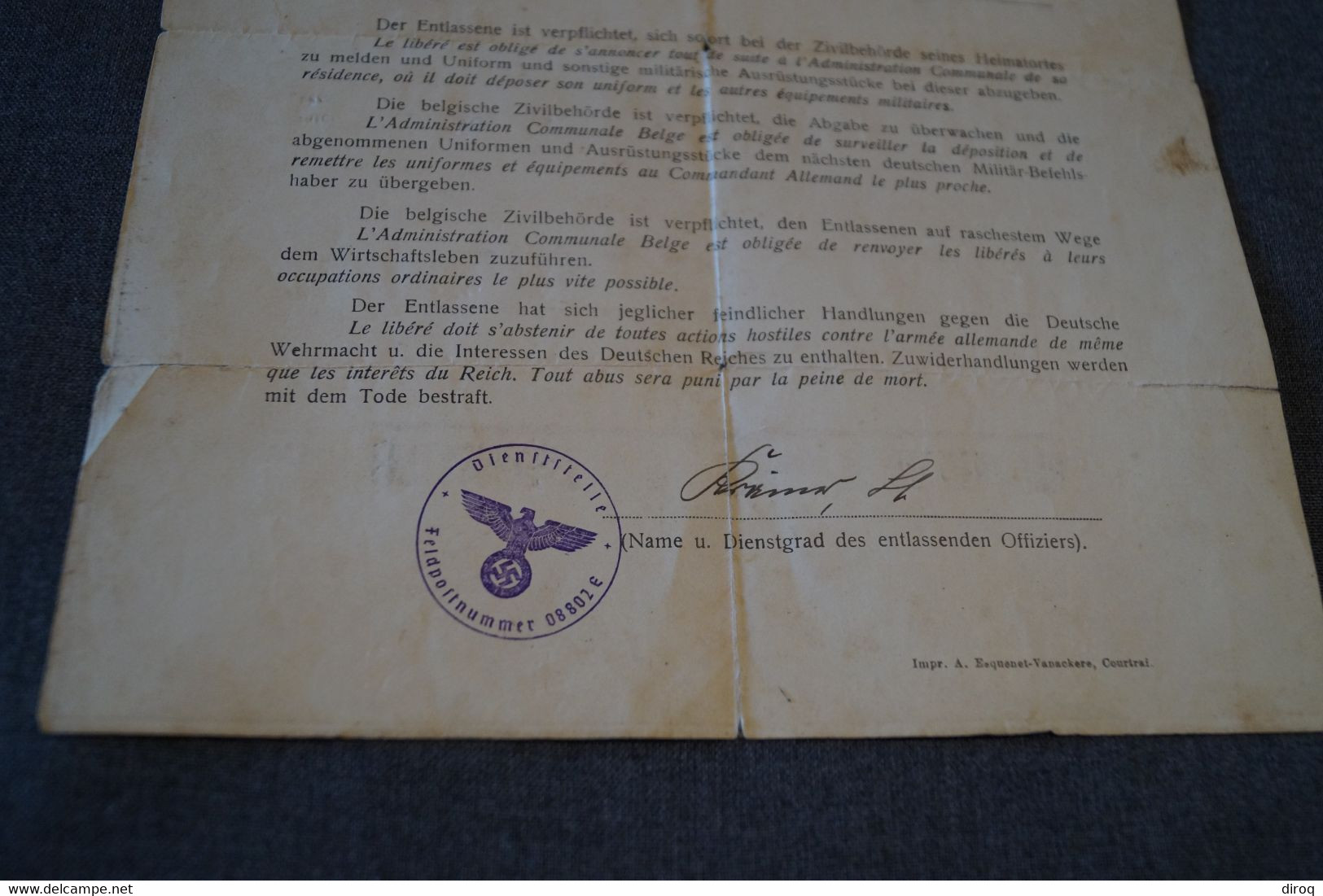 Document Originale,militaria,collection,historique,permis De Délibération,cachet Allemand,Hamois 1940 - Documentos