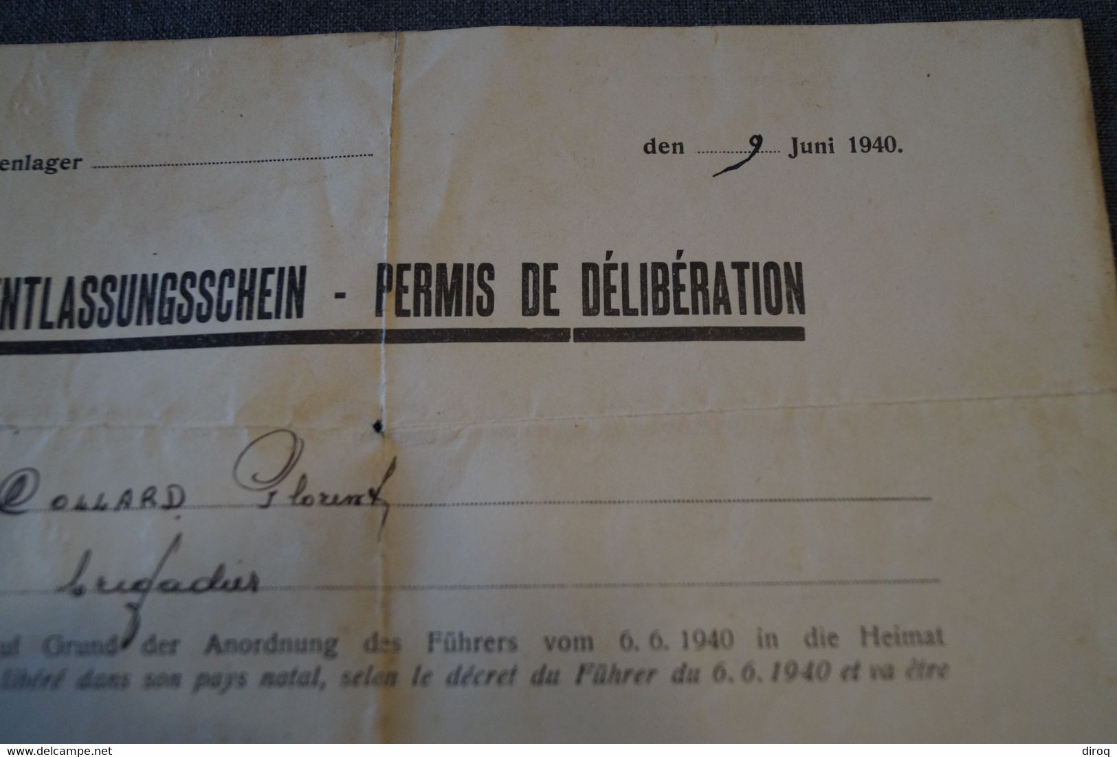 Document Originale,militaria,collection,historique,permis De Délibération,cachet Allemand,Hamois 1940 - Dokumente