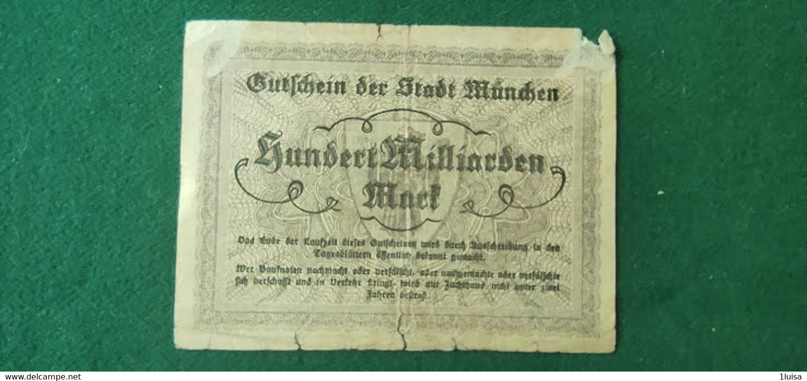 GERMANIA Munchen 100 Miliardi  Mark 1923 - [11] Local Banknote Issues