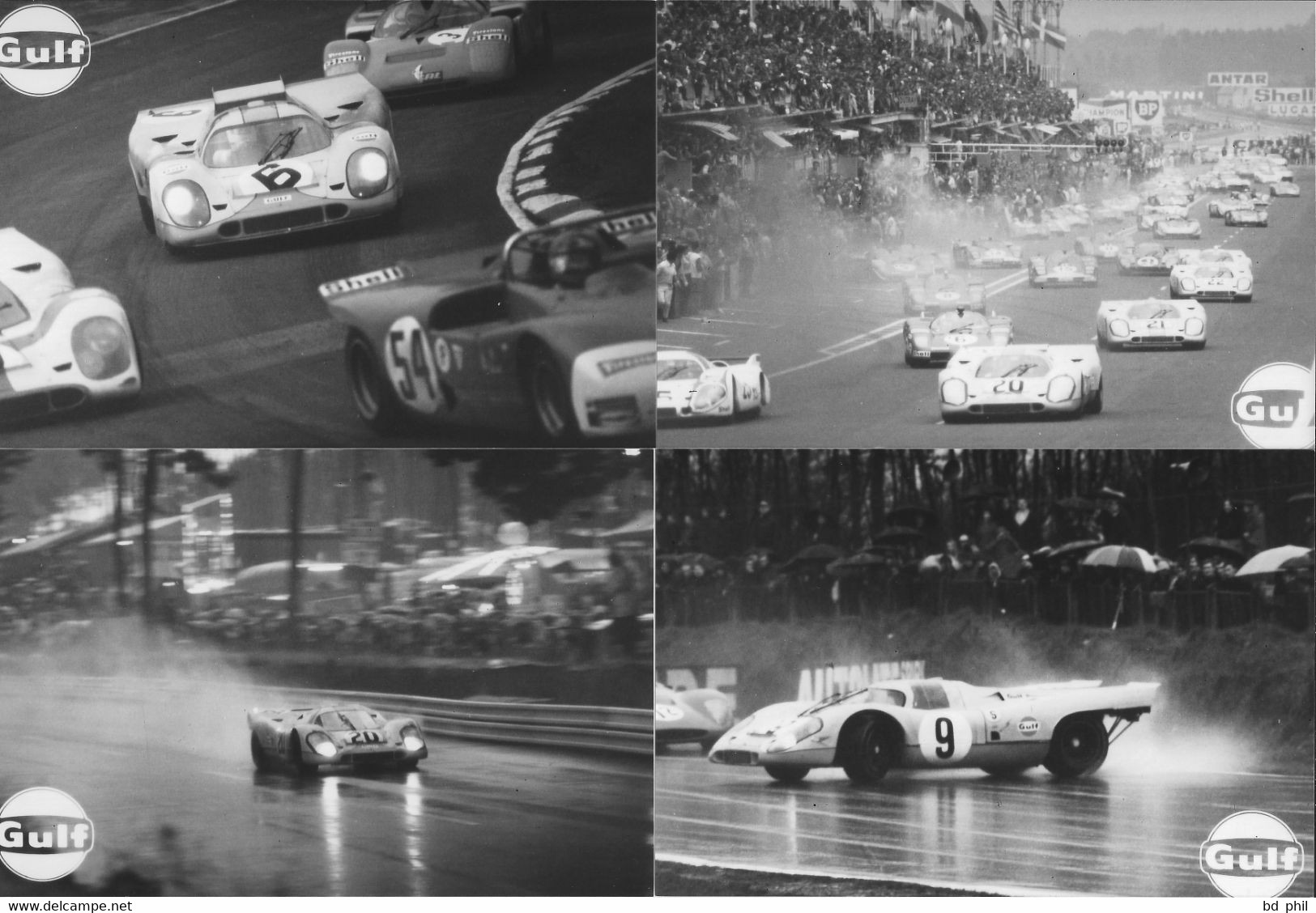 Rare Lot De 20 Photos Gulf Porsche 917 Siffert Rodriguez Elford Ferrari Alfa Roméo Matra Le Mans Targa Florio 1970 71 72 - Apparel, Souvenirs & Other