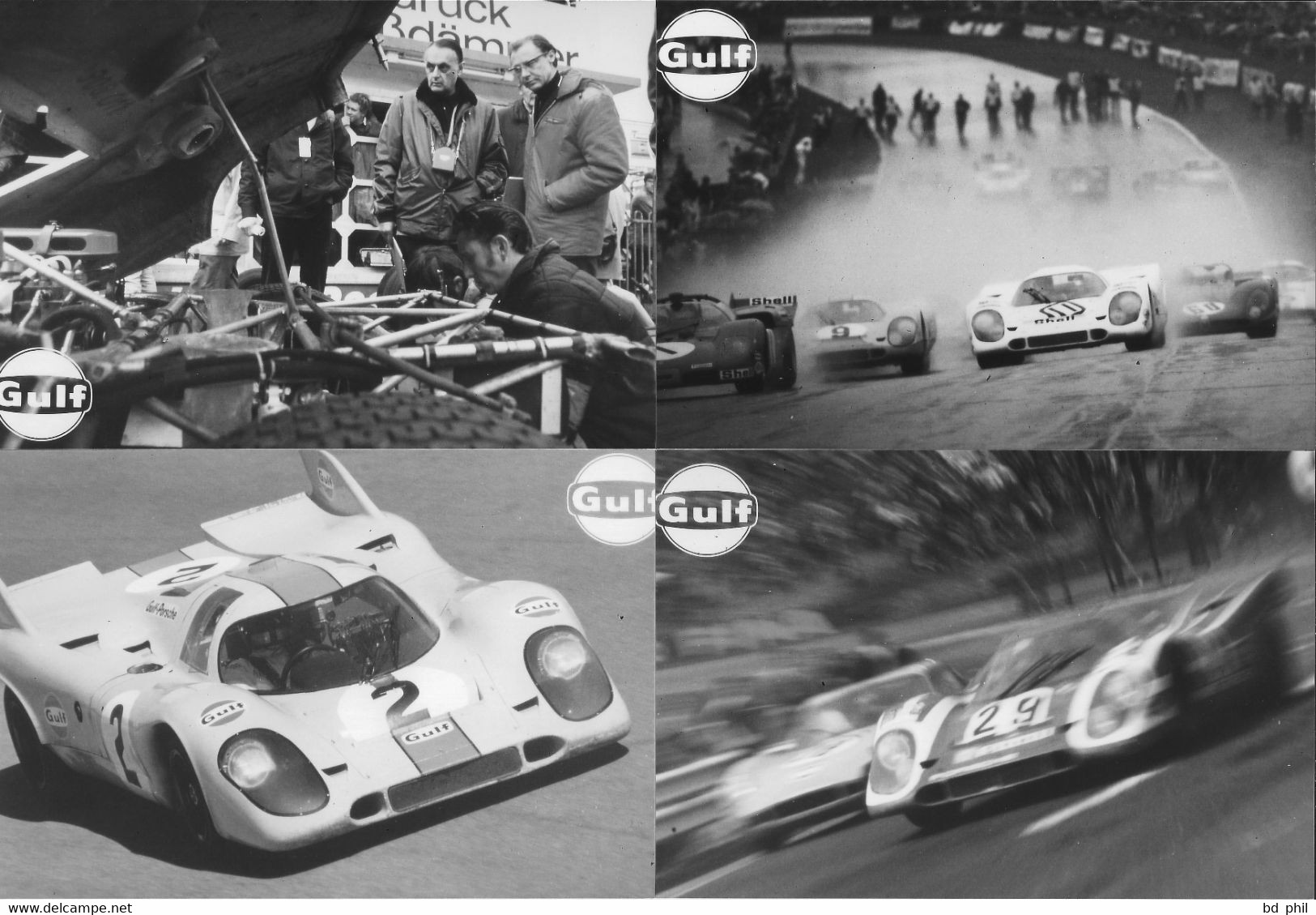 Rare Lot De 20 Photos Gulf Porsche 917 Siffert Rodriguez Elford Ferrari Alfa Roméo Matra Le Mans Targa Florio 1970 71 72 - Apparel, Souvenirs & Other