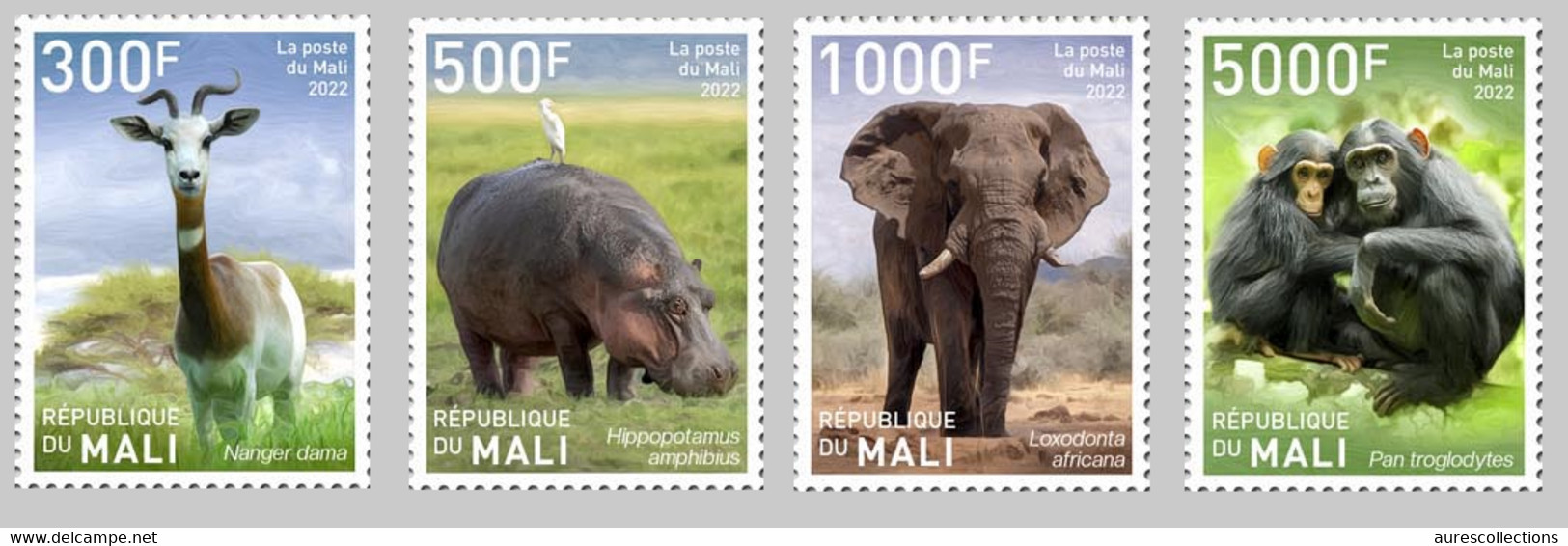 MALI 2022 SET 4V - FAUNA FAUNE HIPPOPOTAMUS HIPPOPOTAME APES MONKEYS SINGES CHIMPANZEE CHIMPANZE ELEPHANTS GAZELLE MNH - Schimpansen