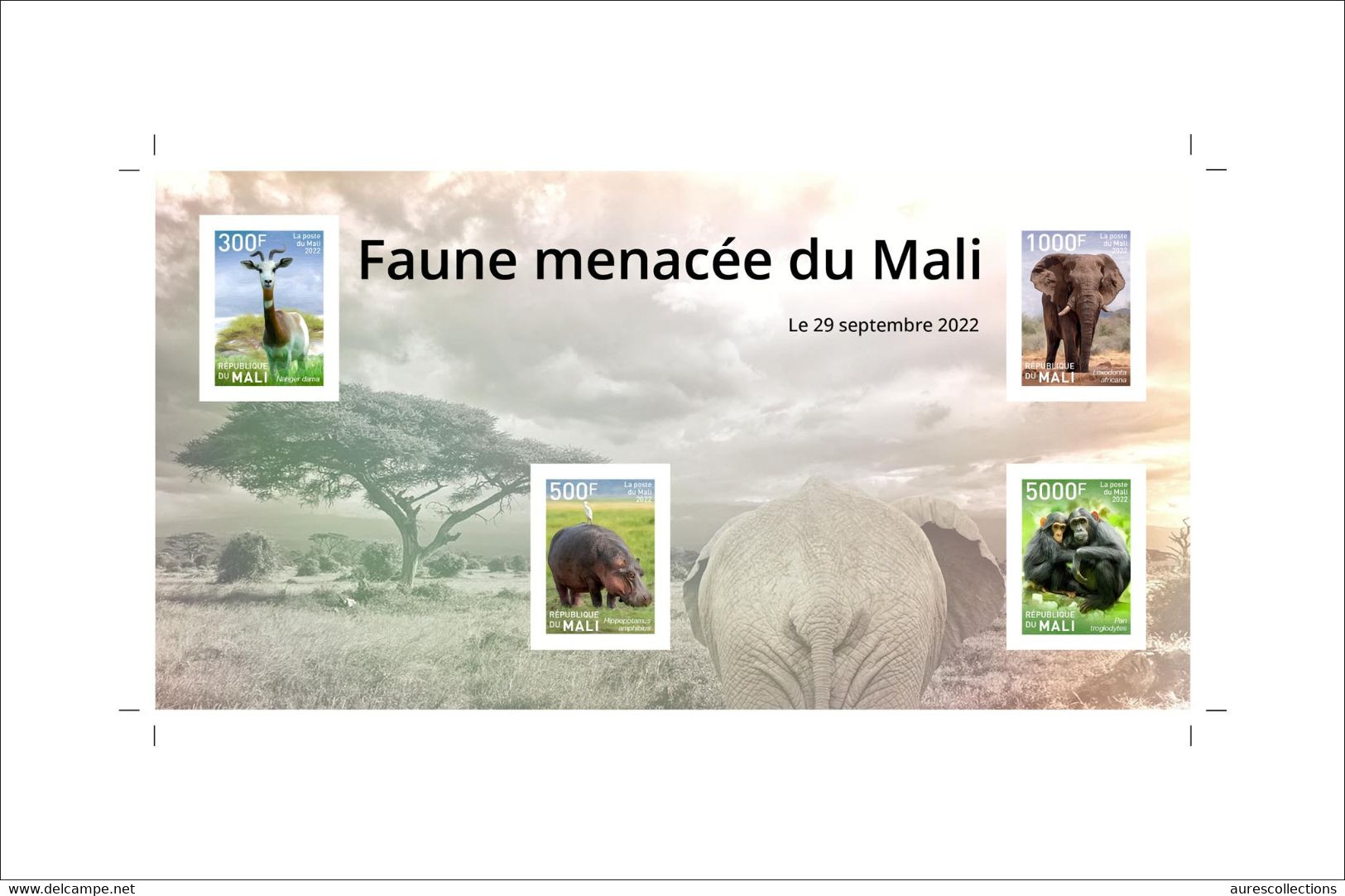 MALI 2022 DELUXE PROOF - FAUNA FAUNE HIPPOPOTAMUS HIPPOPOTAME APES MONKEYS SINGES CHIMPANZEE CHIMPANZE ELEPHANTS GAZELLE - Malí (1959-...)