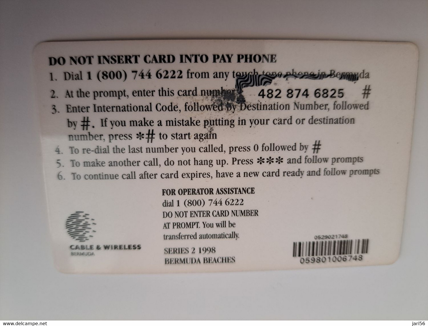 BERMUDA  $10,-  C&W  BERMUDA     HORSESHOE BAY    PREPAID CARD  Fine USED  **11254** - Bermudes