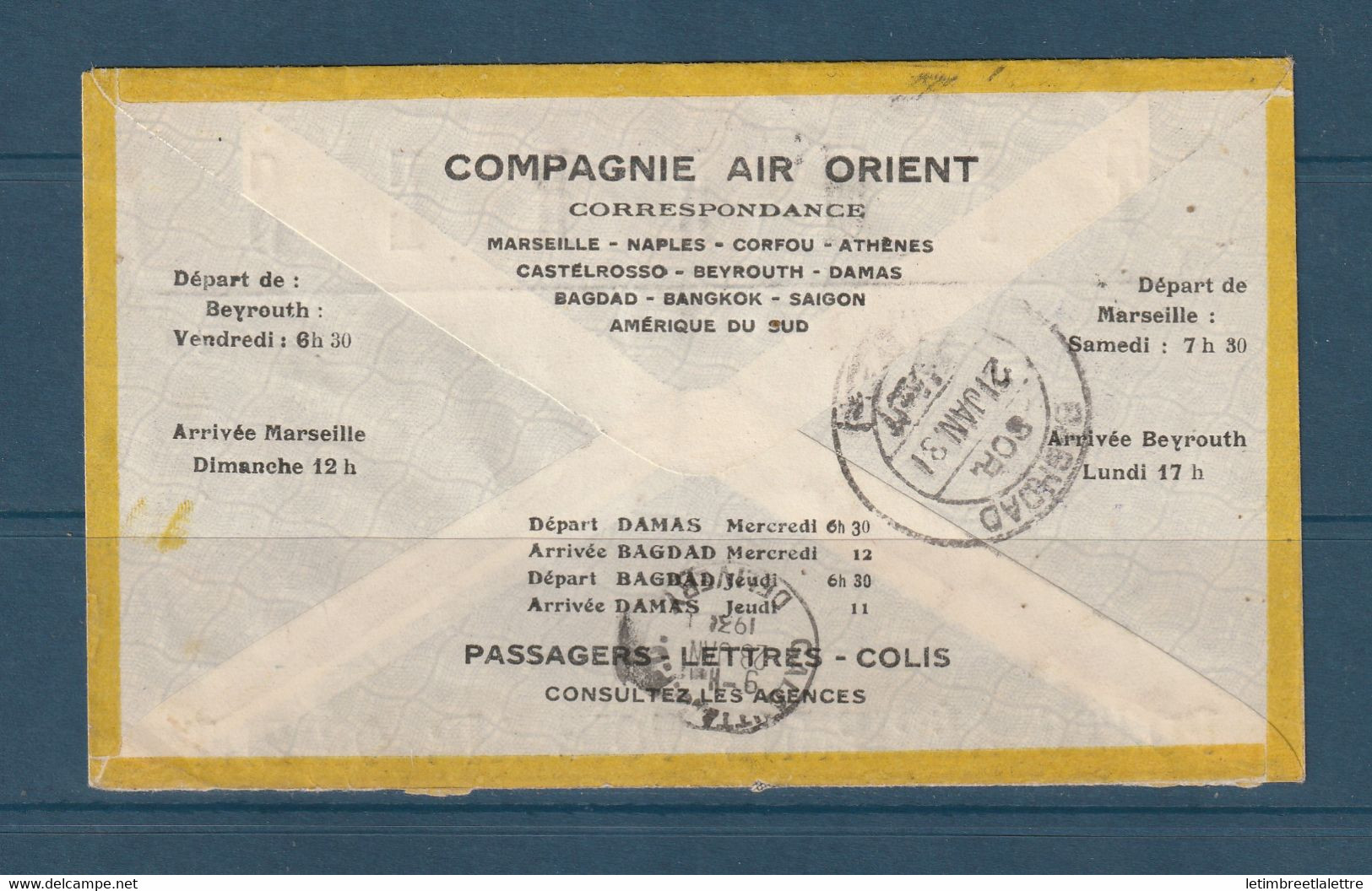 ⭐ Liban - Air Orient - Premier Vol - Premier Courrier Aéropostal Liban Syrie Indochine Pour L'Inde - 1931 ⭐ - Airmail