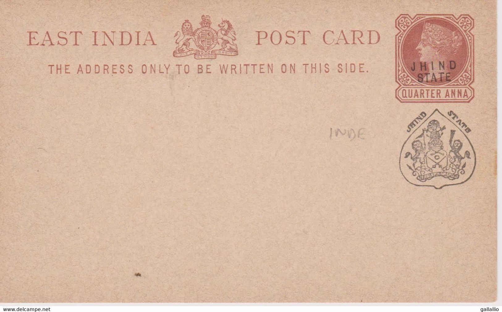 ENTIER POSTAL INDE SURCHARGE JHIND STATE NEUF - Non Classés