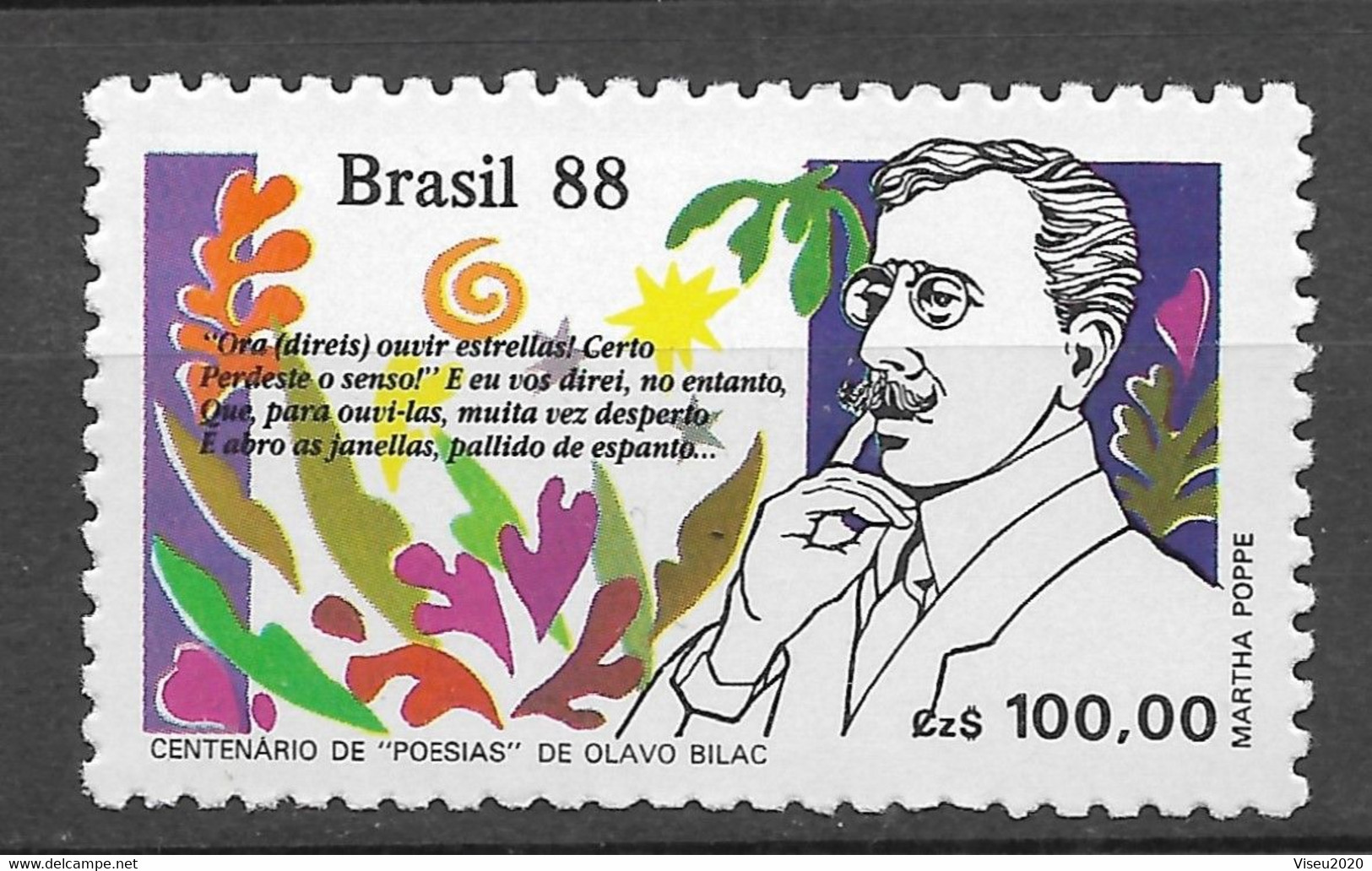 Brasil Brazil 1988 Dia Do Livro Centenário De Poesias De Olavo Bilac (1865-1918) RHM C-1602 - Nuevos