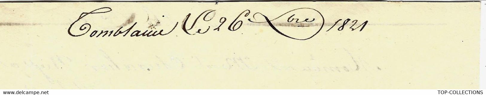 ECHANTILLON 1821 DE Tomblaine  marque postale 52 NANCY Jeandet Frères marchands Laine   Draps  Chevalier à  Colmar
