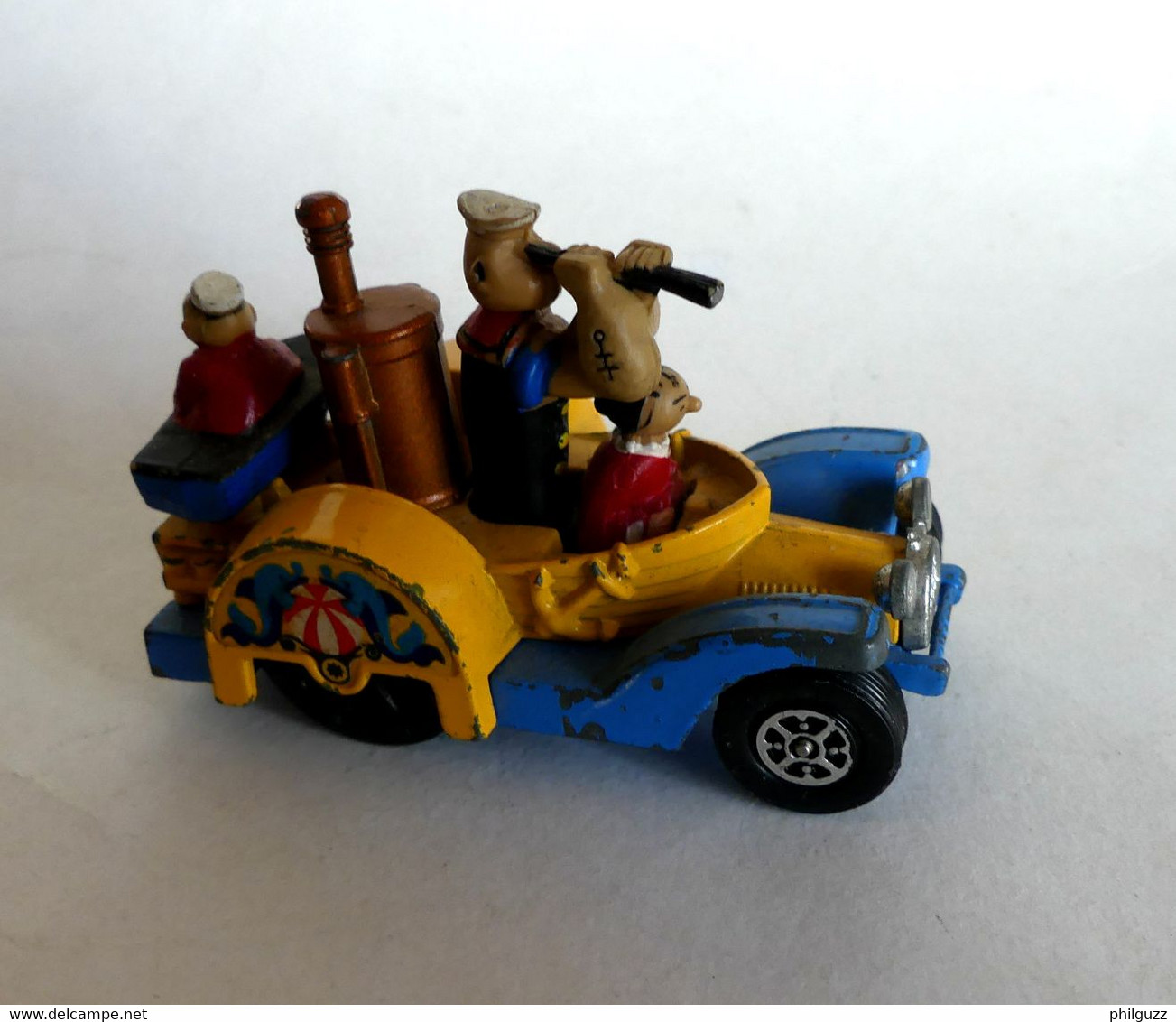 VOITURE AUTOMOBILE ET FIGURINE POPEYE CORGI JUNIORS WHIZZWHEELS 1980 PADDLE WAGON - Andere & Zonder Classificatie