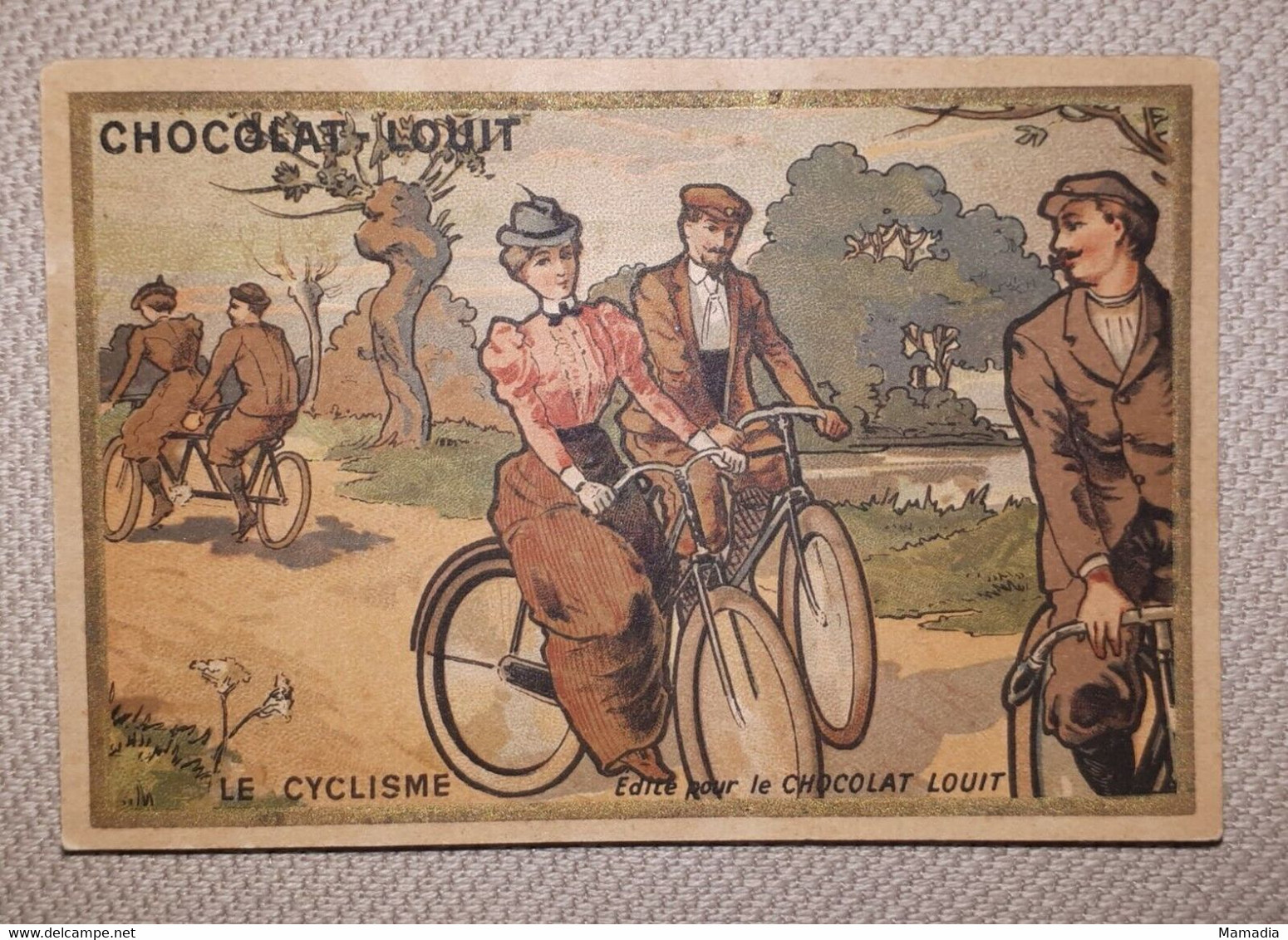 CHROMO CARTE PUB CYCLES CHOCOLAT LOUIT VELO CYCLISME 1890-1910 - Louit