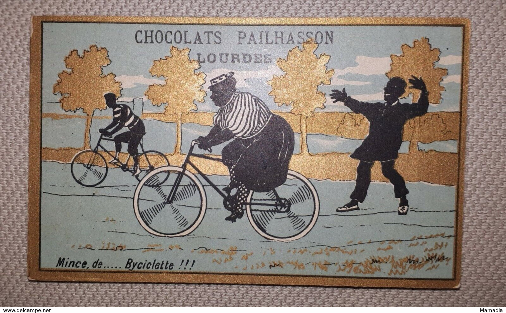 CHROMO CARTE PUB CYCLES VELO CHOCOLAT PAILHASSON 1900 -1910 - Andere & Zonder Classificatie