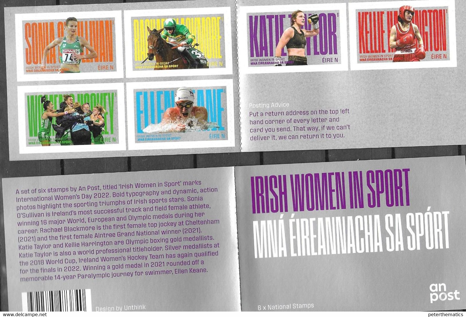 IRELAND, 2022, MNH, SPORTS, WOMEN IN SPORT, HORSE RIDING, HORSES, BOXING, HOCKEY, SWIMMING,  BOOKLET OF 6v , S/A - Other & Unclassified