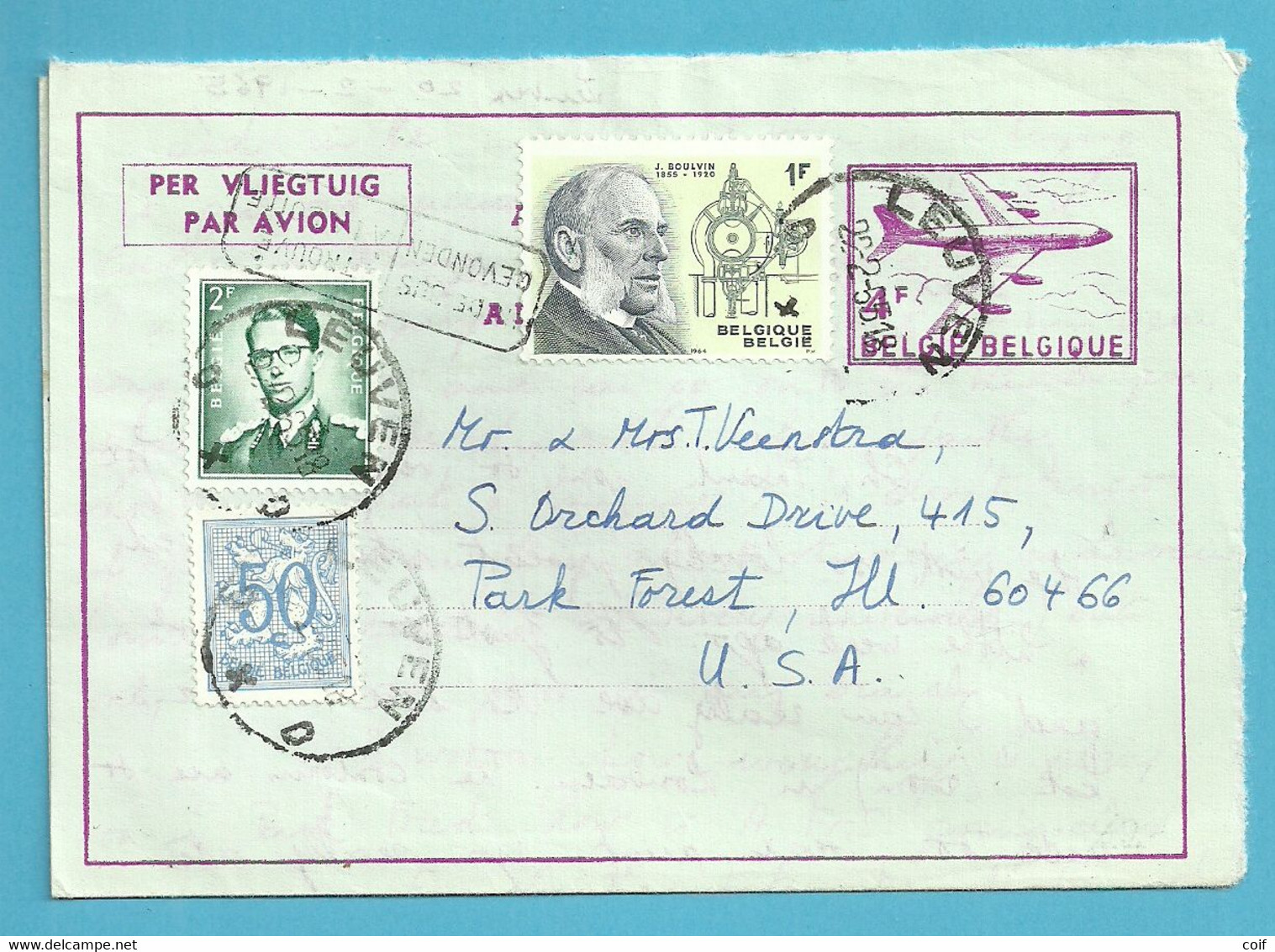 854+1066 Op AEROGRAMME Stempel LEUVEN Naar U.S.A. , Stempel IN DE BUS GEVONDEN - Aerogrammi