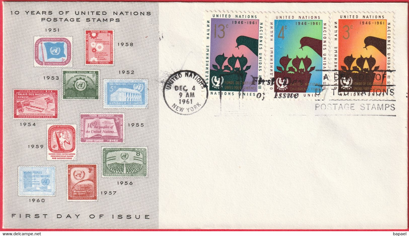 FDC - Enveloppe - Nations Unies - (New-York) (1961) -  10 Years Of UN Postage Stamps - Covers & Documents