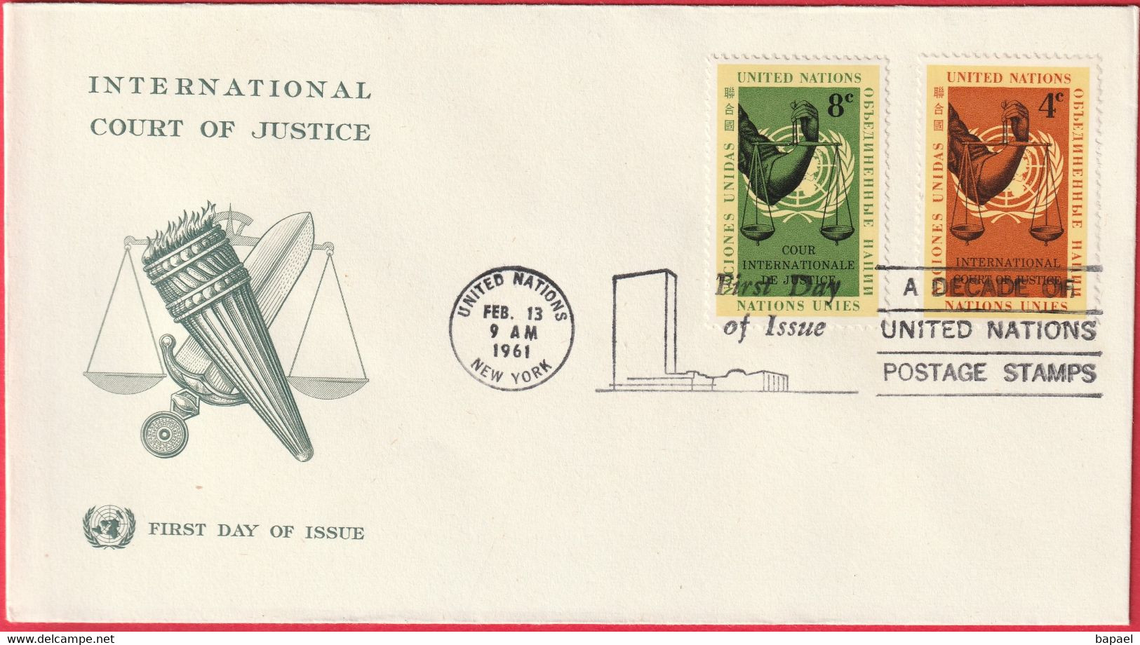 FDC - Enveloppe - Nations Unies - (New-York) (1961) - International Court Of Justice (1) - Covers & Documents