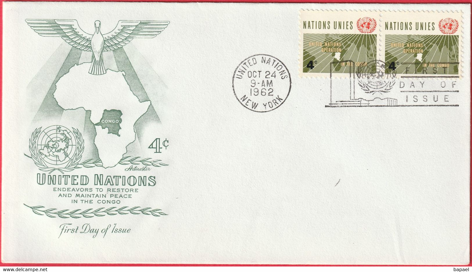 FDC - Enveloppe - Nations Unies - (New-York) (1962) - Endeavors To Restore And Maintain Peace In The Congo - Covers & Documents