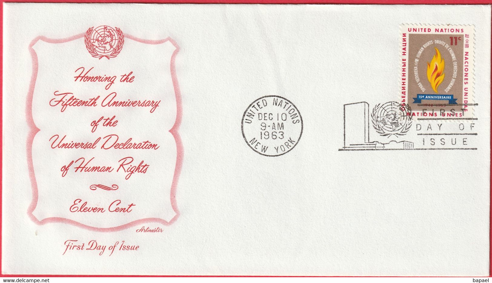 FDC - Enveloppe - Nations Unies - (New-York) (1963) - Fifteenth Anniversary Universel Declaration Human Rights - Storia Postale