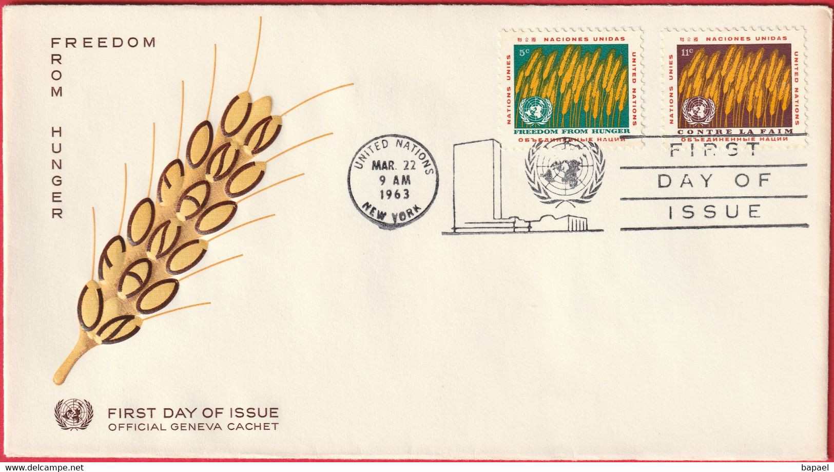 FDC - Enveloppe - Nations Unies - (New-York) (1963) - Freedom From Hunger - Briefe U. Dokumente