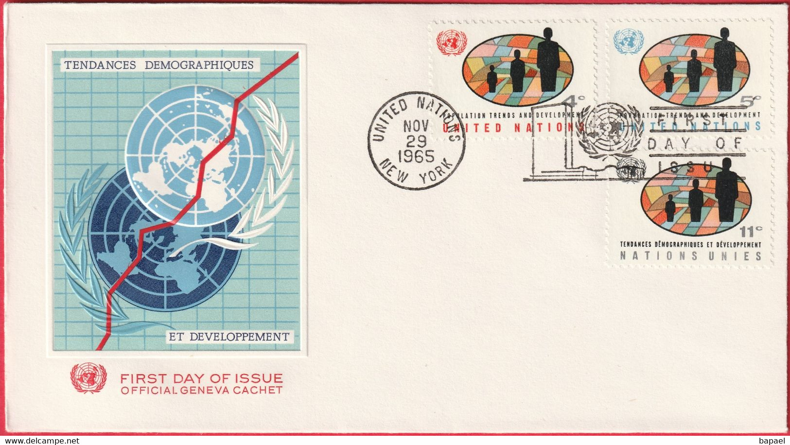 FDC - Enveloppe - Nations Unies - (New-York) (1965) - Tendances Démographiques Et Developpement - Briefe U. Dokumente