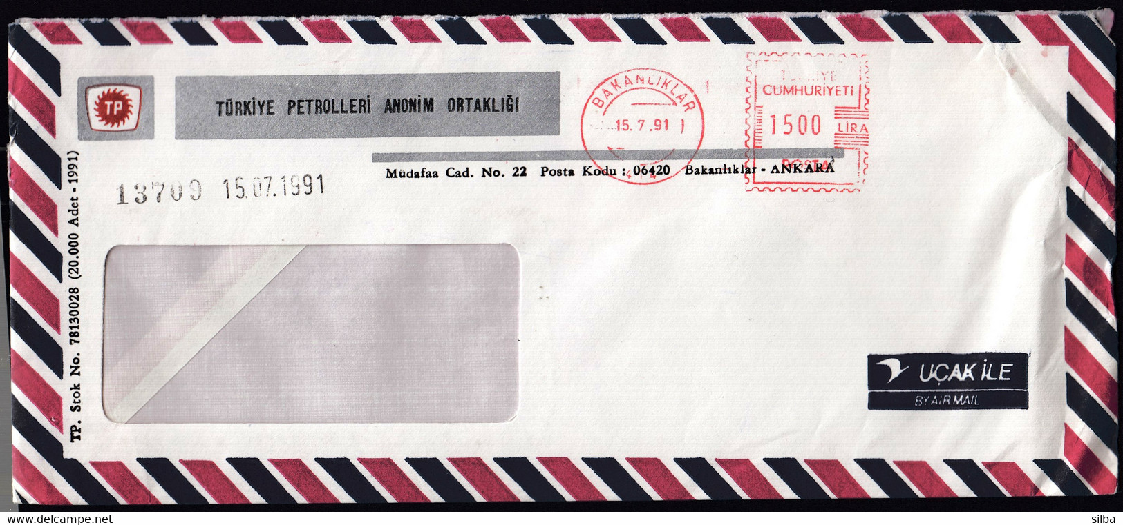 Turkey Ankara 1991 / TP, Turkiye Petrolleri Anonim Ortakligi, Turkish Petroleum Corporation / Machine Stamp ATM - Lettres & Documents