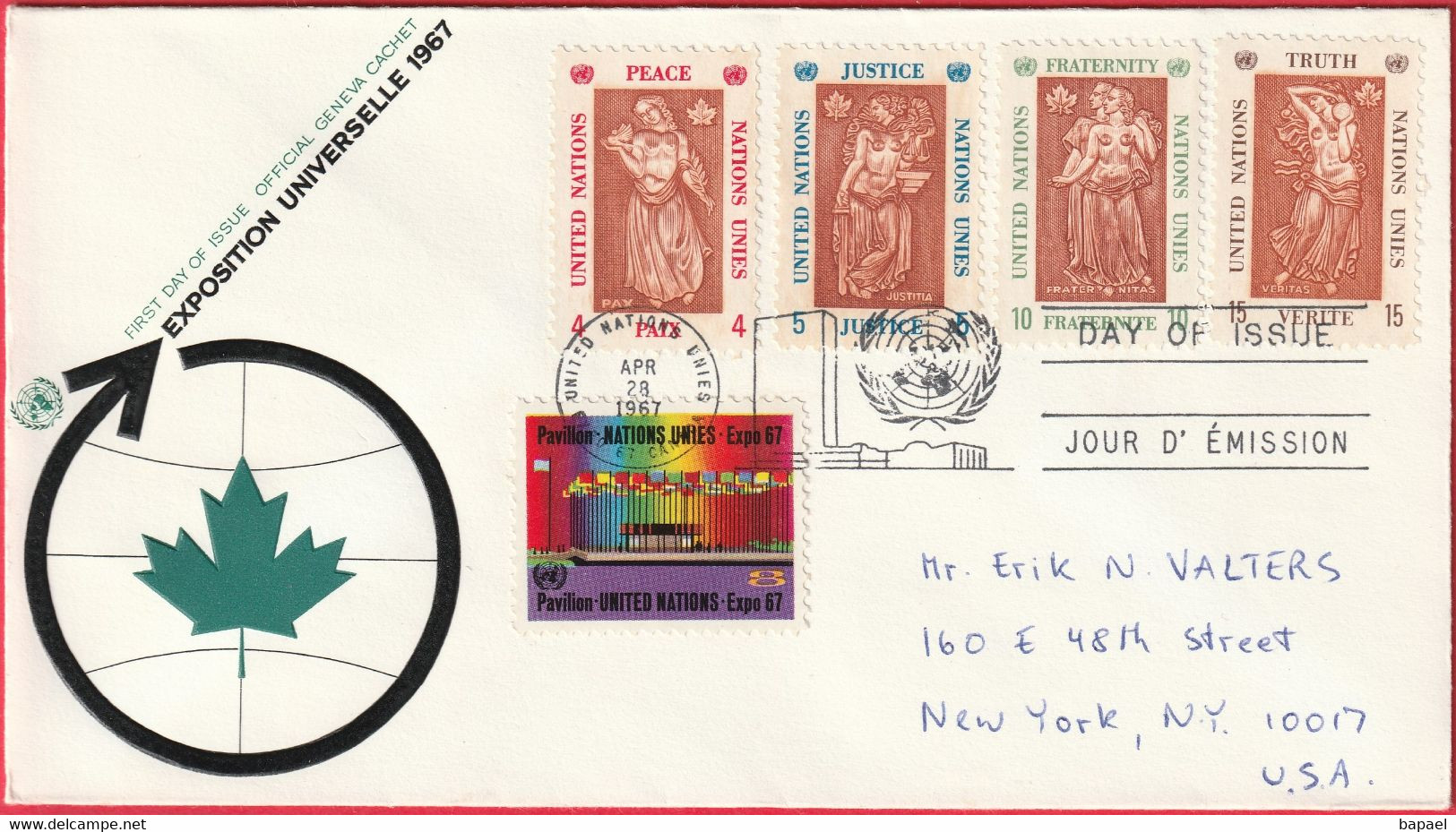 FDC - Enveloppe - Nations Unies - (New-York) (1967) - Exposition Universelle - Brieven En Documenten