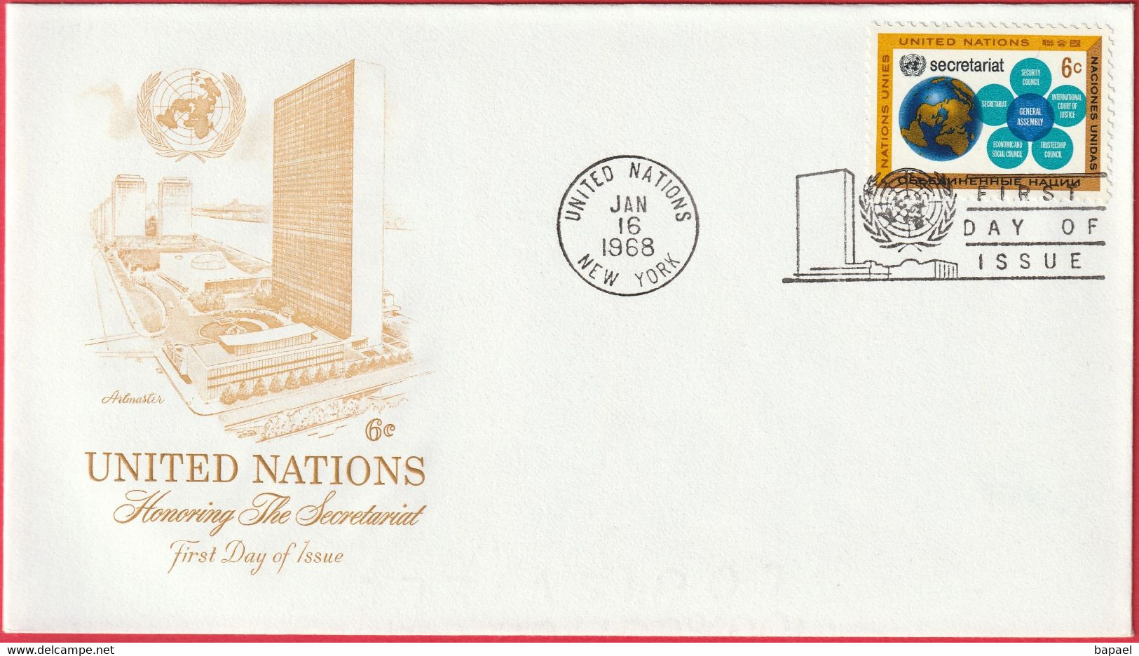 FDC - Enveloppe - Nations Unies - (New-York) (1968) -  Honoring The Secretariat - Lettres & Documents