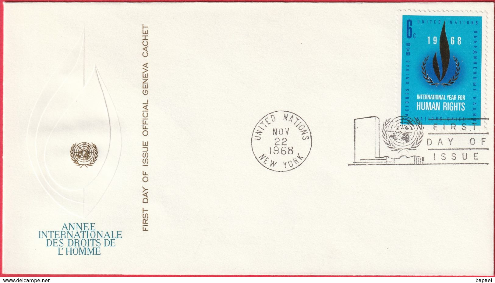 FDC - Enveloppe - Nations Unies - (New-York) (1968) - Année Internationale Des Droits De L'Homme (2) - Brieven En Documenten