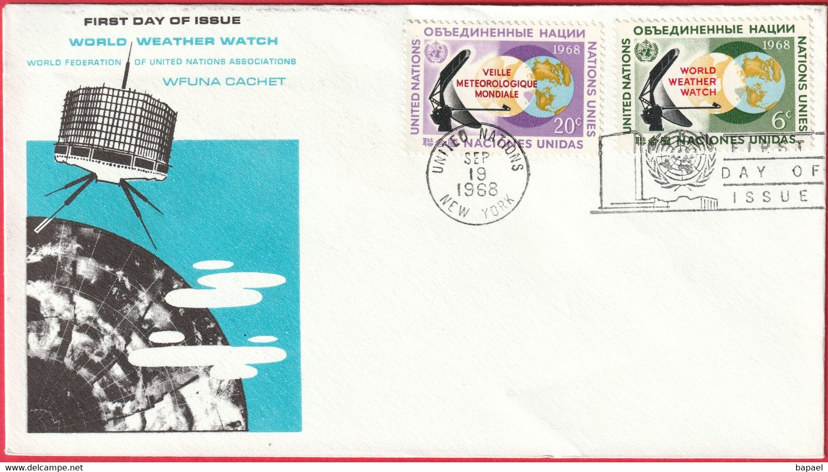 FDC - Enveloppe - Nations Unies - (New-York) (1968) - World Weather Watch - Storia Postale