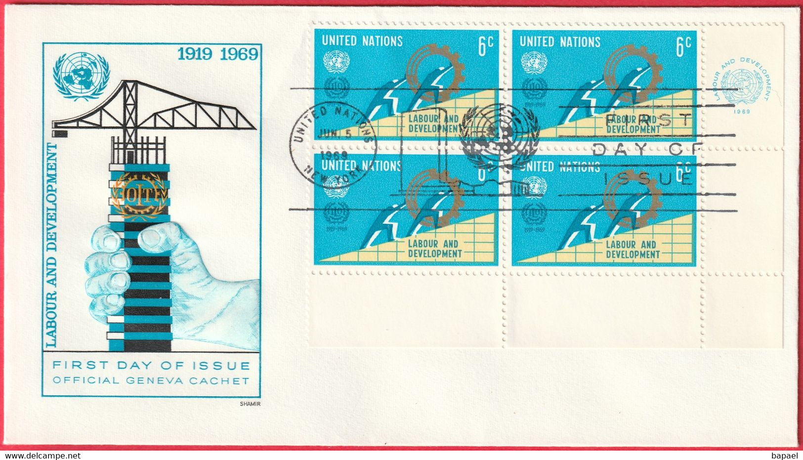 FDC - Enveloppe - Nations Unies - (New-York) (1969) - Labour And Development (1) - Covers & Documents