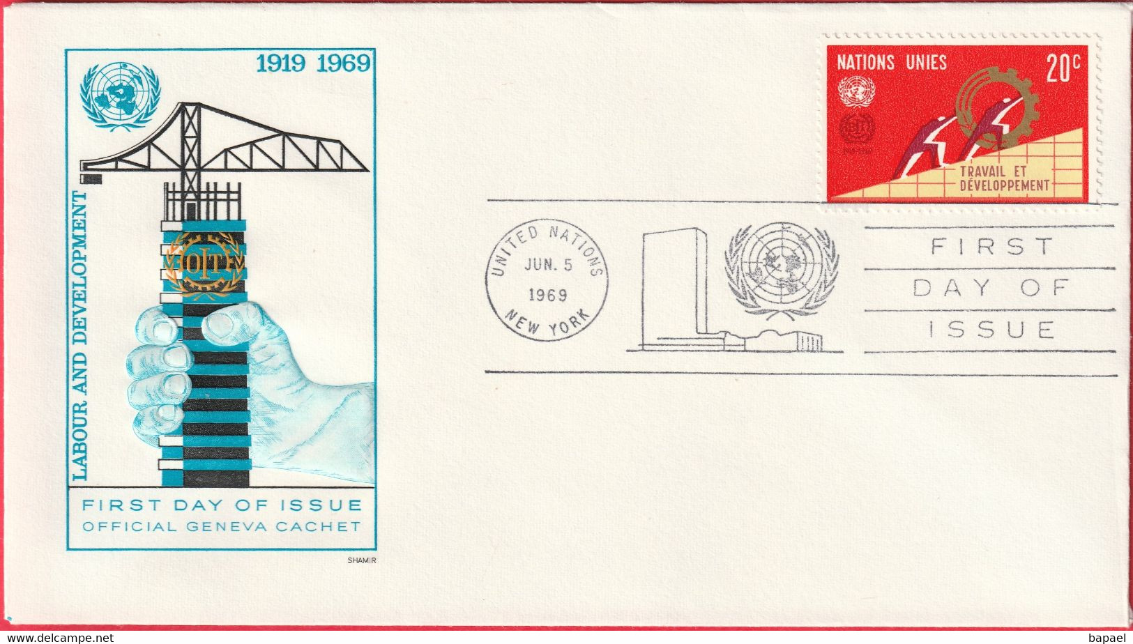 FDC - Enveloppe - Nations Unies - (New-York) (1969) - Labour And Development (3) - Covers & Documents