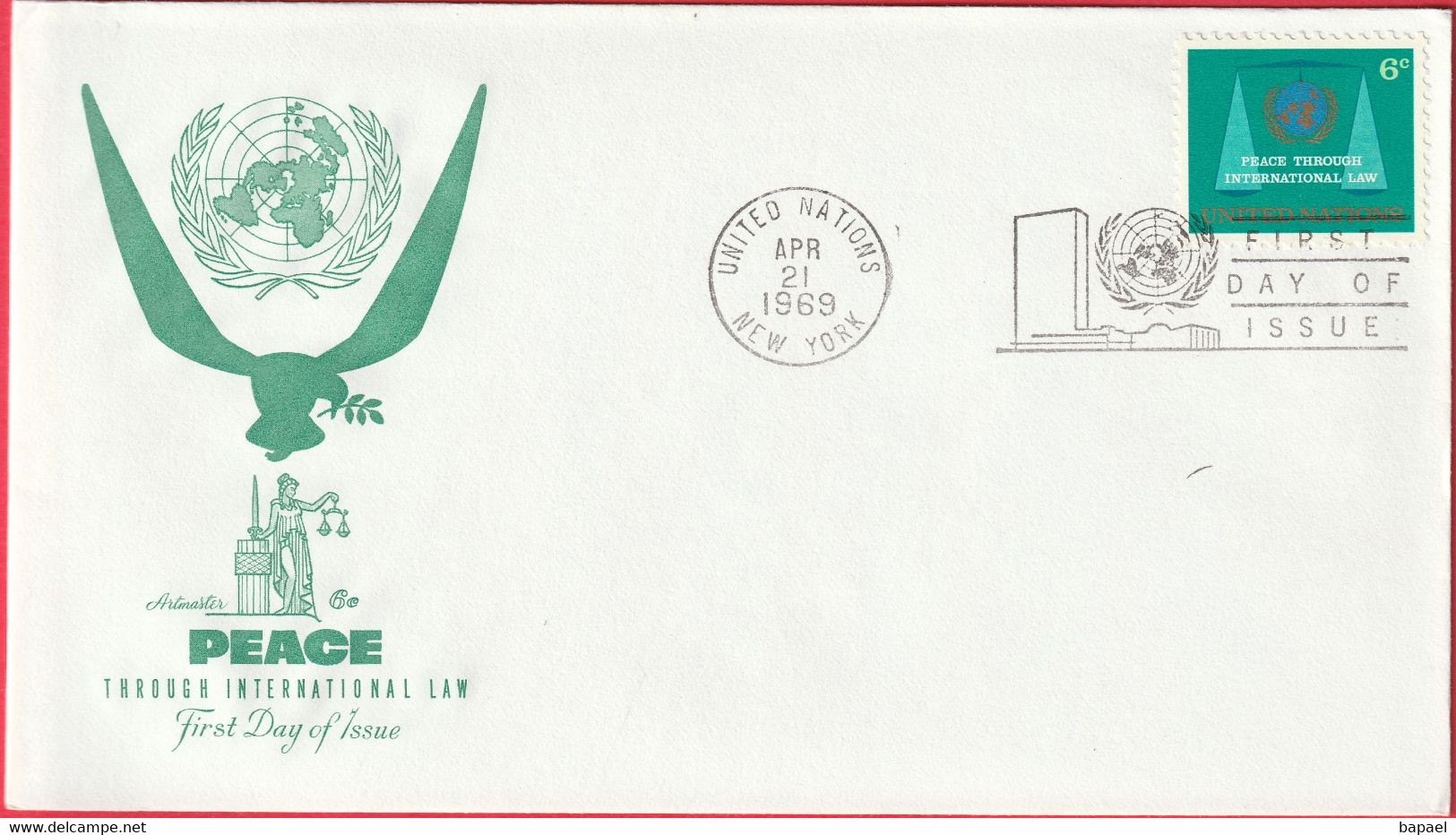 FDC - Enveloppe - Nations Unies - (New-York) (1969) - Peace Through International Law (2) - Lettres & Documents