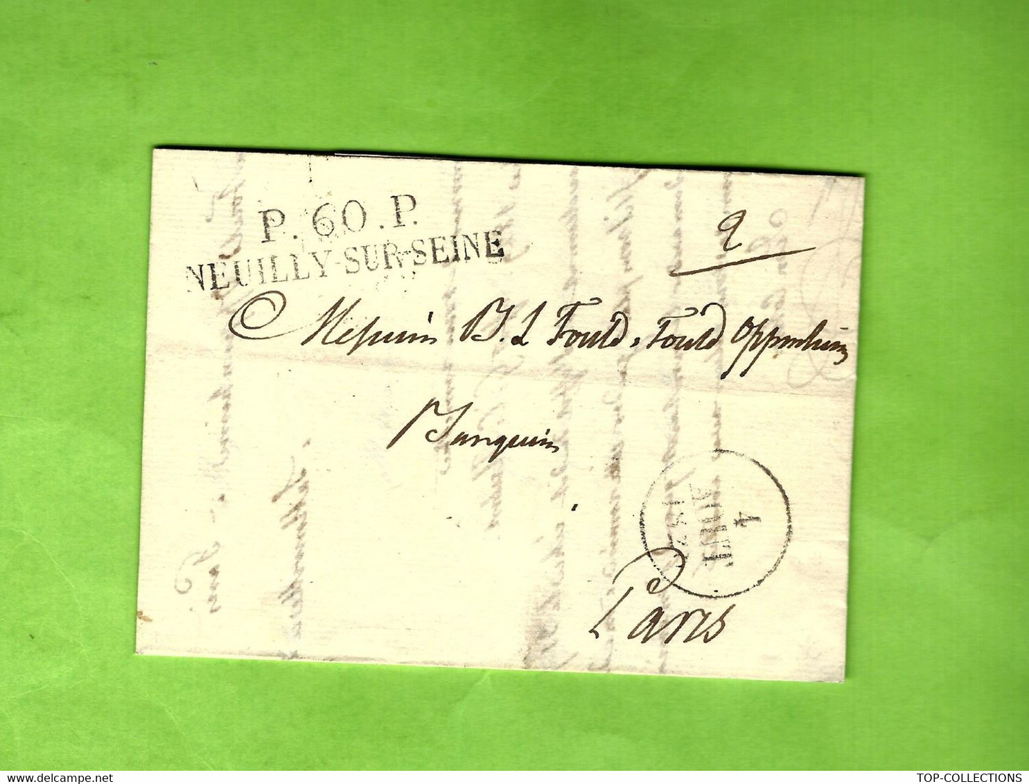 1828 LAC De Sablonville Marque Postale P.60.P  NEUILLY SUR SEINE Pour Paris MM. Fould Fould Oppenheim Banquiers PARIS - 1801-1848: Precursores XIX