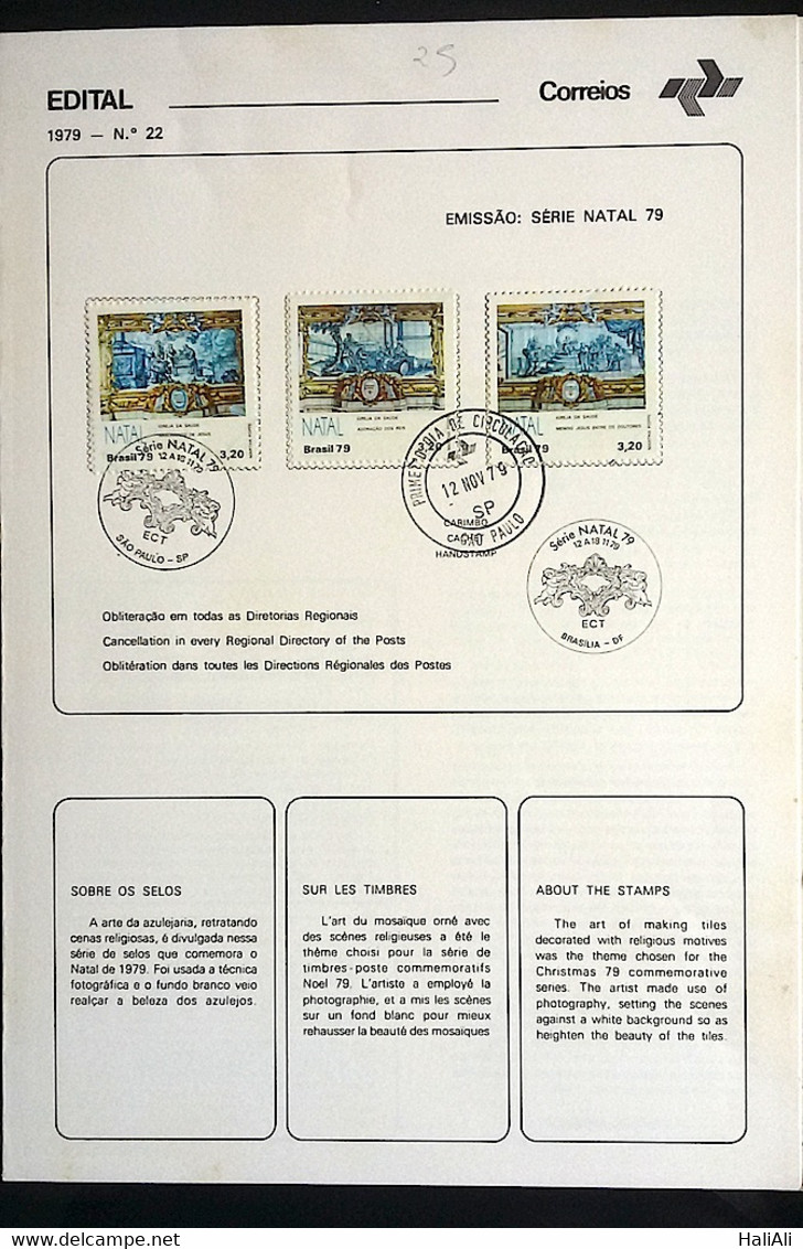 Brochure Brazil Edital 1979 22 Christmas Religion Art Sacred With Stamp CPD And CBC SP - Cartas & Documentos